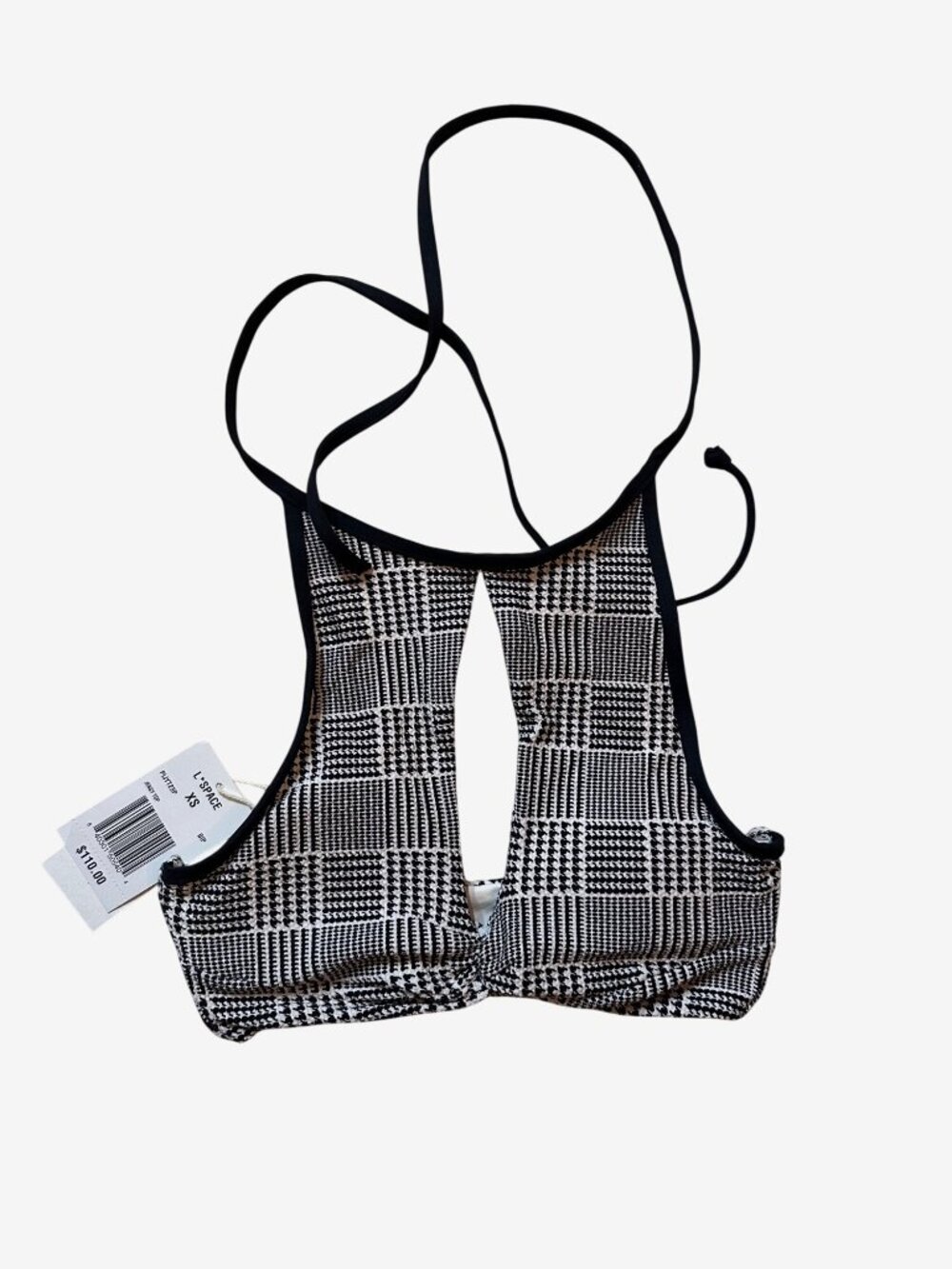 L*Space Jessy Top Black & White Houndstooth Print XS Swimwear $110